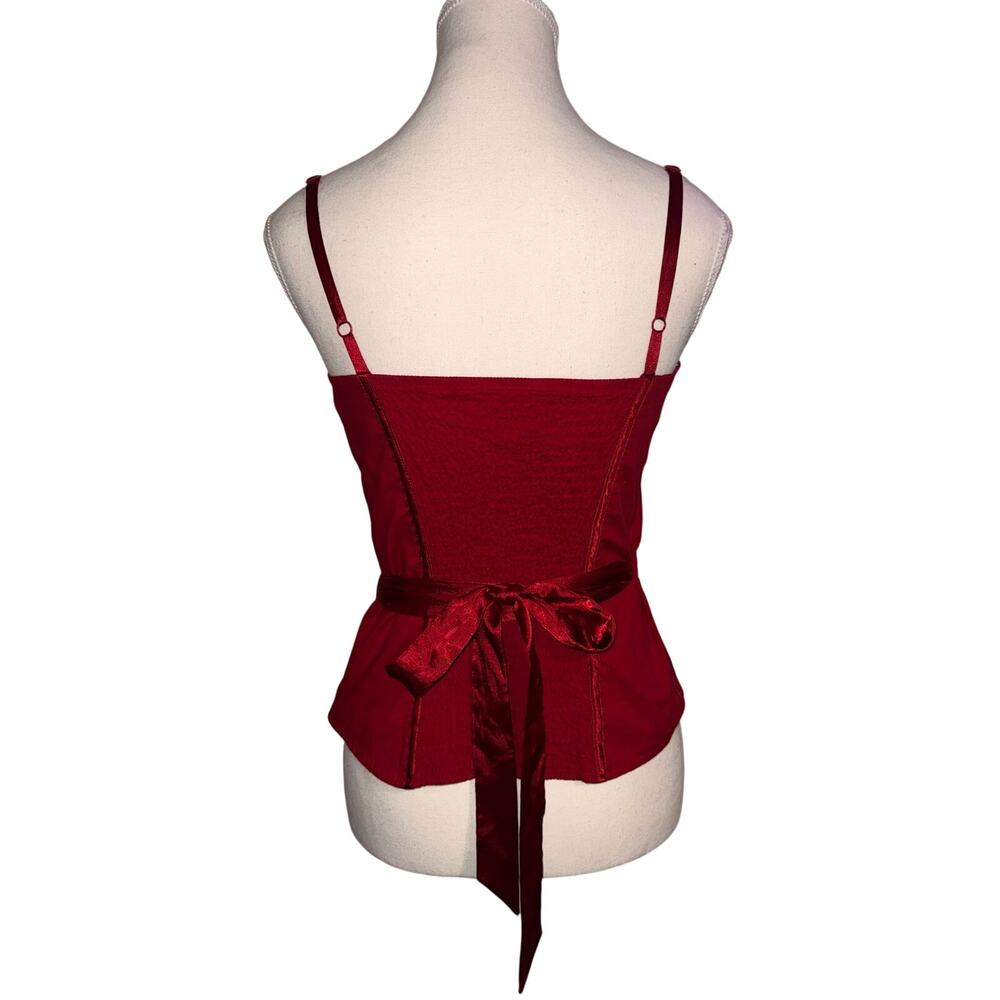 bebe Red Satin Corset Top Y2K Ruched Cami Tie Back Bustier Tank Medium - Picture 4 of 12